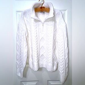 PJ Salvage Cozy Chenille Cable Knit 1/4 zip Sweater Pullover White Size SP NWOT